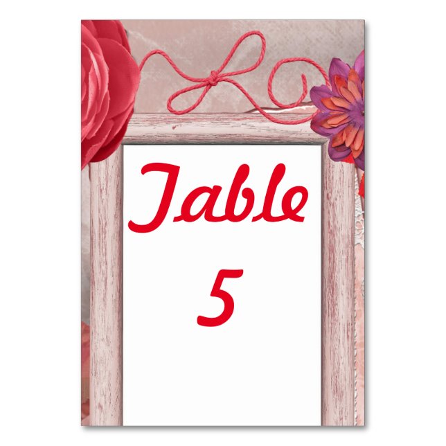 Chic Red Rustic Table Number (Front)