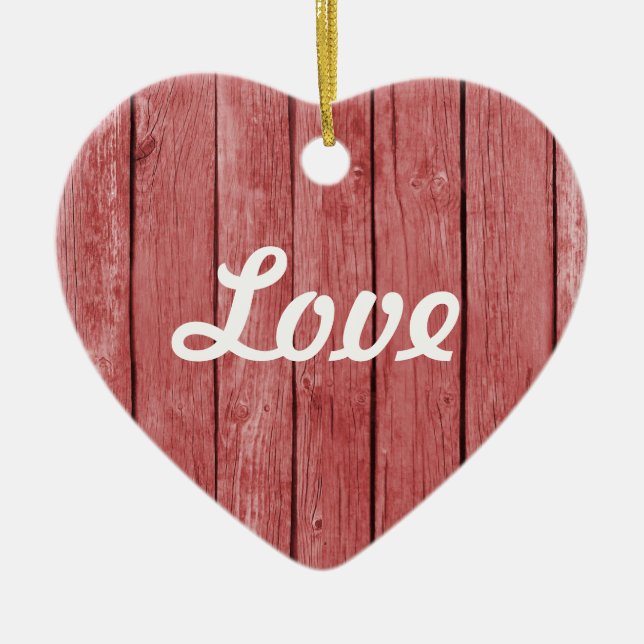 Chic Red Rustic Wood Ceramic Ornament (Front)