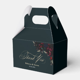 Chic red turquoise floral moody dark wedding favor box