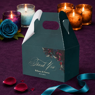 Chic Red Turquoise Moody Gothic Floral Wedding Favor Box