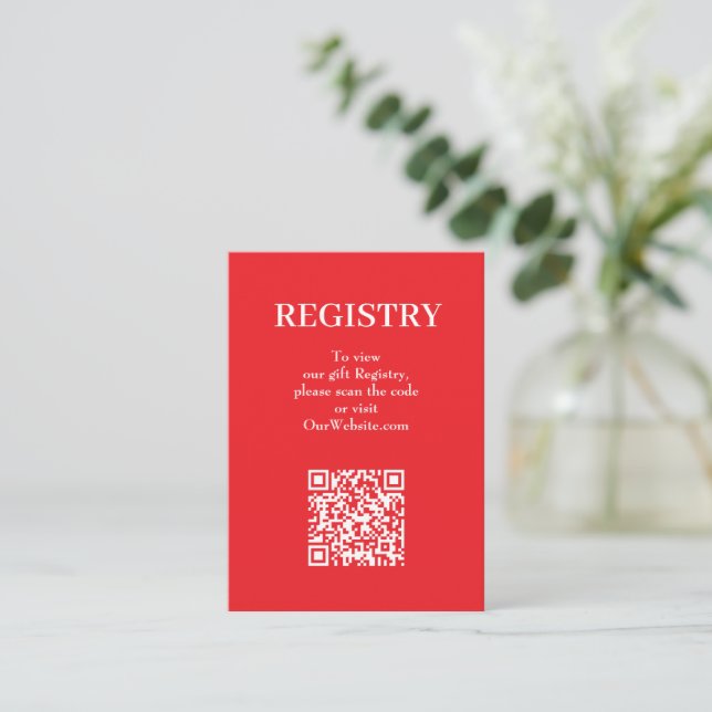 Chic Red Wedding Registry QR Code Enclosure Card (Standing Front)