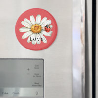 Chic Red White Daisy Flower Ladybug Love