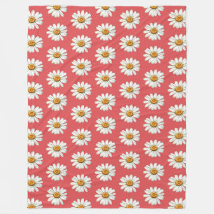 Chic Red White Daisy Flowers Birthday Fleece Blanket