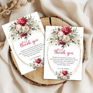 Chic Red White Gold Floral Baby Shower Thank You Card