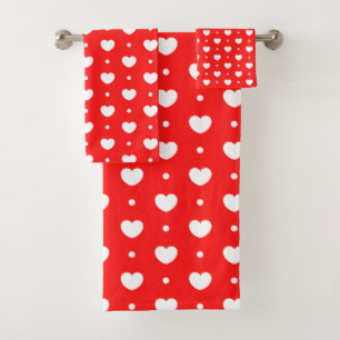 Chic Red White Hearts Dots Girl Bath Towel Set