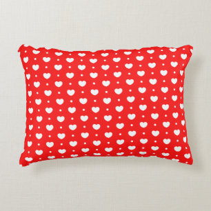 Chic Red White Hearts Pattern Accent Pillow