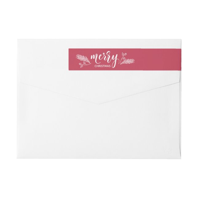 Chic Red & White Holly and Pine Merry Christmas Wrap Around Label (Back)