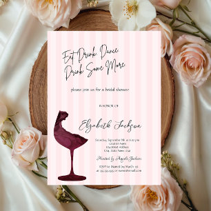 Chic Red Wine Glass Pink Striped  Invitation
