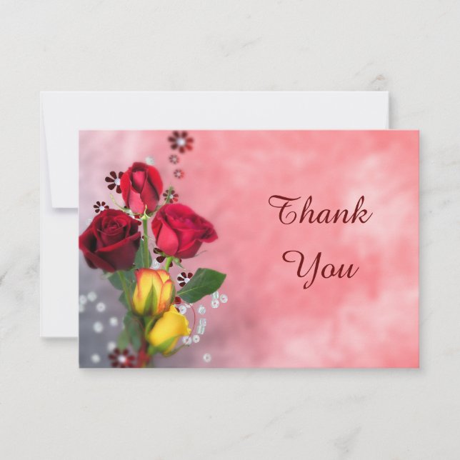 Chic Red & Yellow Roses Thank You Card (Front)