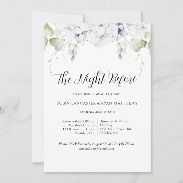Chic Rehearsal Dinner Night Before Greenery Floral Invitation (Front)