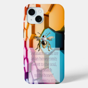 Chic Religious Rainbow Honeycomb Gold Bee iPhone 15 Case