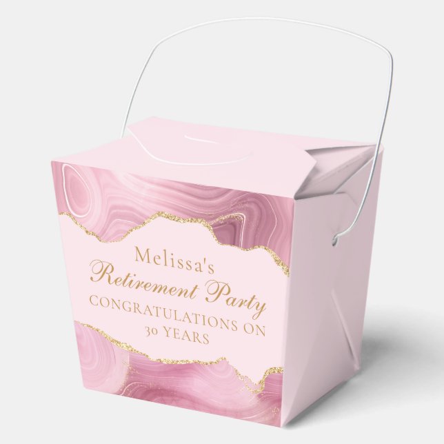 Chic Retirement Party Pink Gold Agate Custom Favor Box (Front)