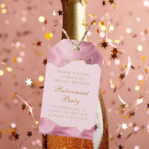 Chic Retirement Party Pink Gold Agate Custom Gift Tags