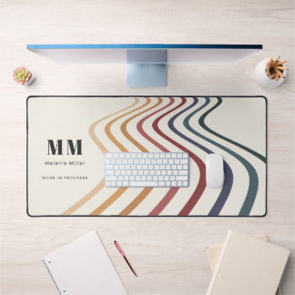 Chic Retro 70s Sunset Wave Custom Name Organizer Desk Mat