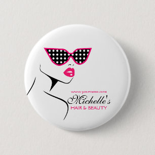 Chic Retro Black Pink Polka Dot Sunglasses Beauty  2 Inch Round Button