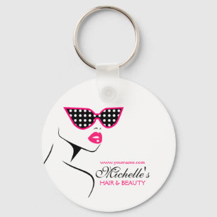 Chic Retro Black Pink Polka Dot Sunglasses Beauty  Keychain