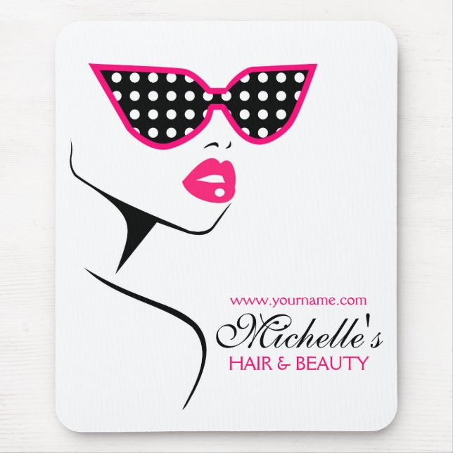 Chic Retro Black Pink Polka Dot Sunglasses Beauty  Mouse Pad (Front)