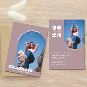 Chic Retro Bold Dusty Rose Photo Arch Graduation Invitation