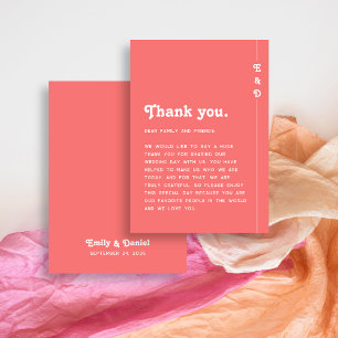 Chic Retro Bright Coral Pink Wedding Thank You Place Card