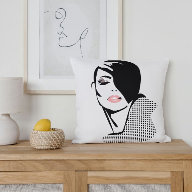 Chic retro dots fashion girl throw pillow (Creator Uploaded)