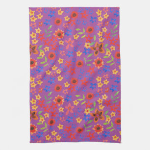 Chic Retro Floral Impression sur Magenta Serviette