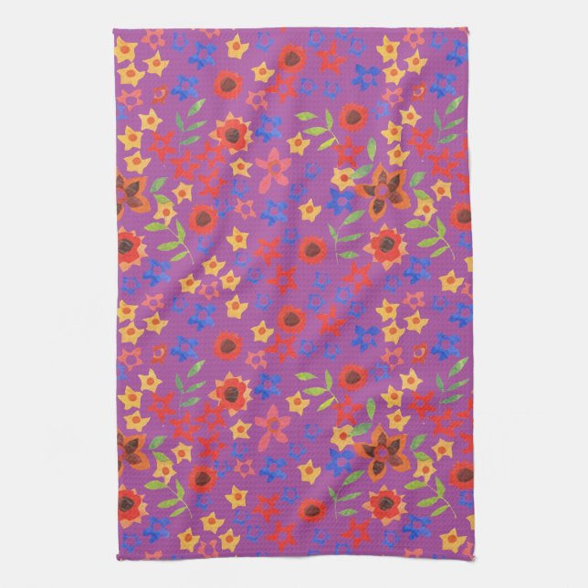 Chic Retro Floral Impression sur Magenta Serviette (Vertical)