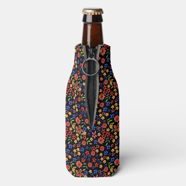 Chic Retro Floral Print Custom Bottle Cooler (Bottle Back)