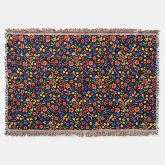 Chic Retro Floral Print Custom Throw Blanket (Front)