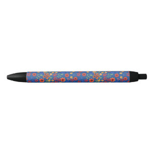 Chic Retro Floral Print on Blue Pen