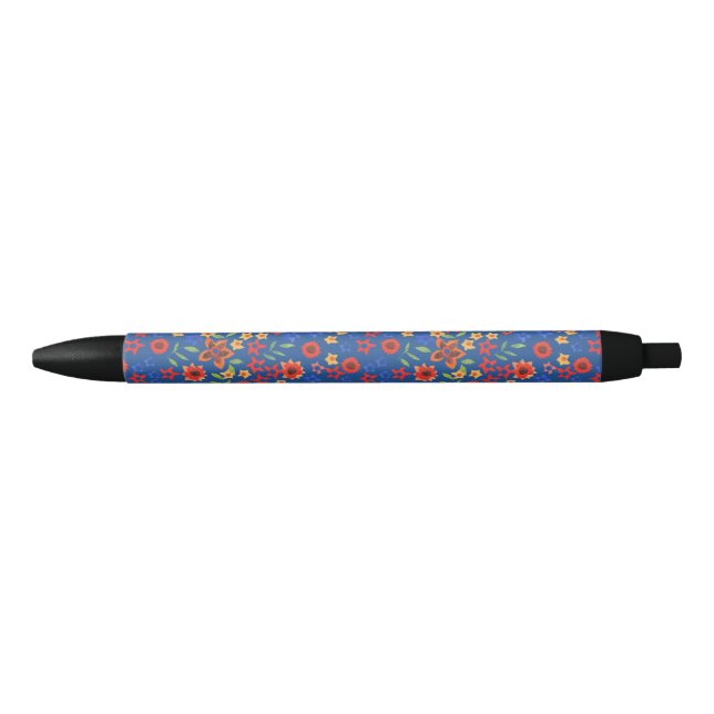 Chic Retro Floral Print on Blue Pen (Front)