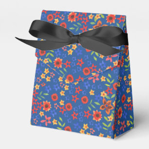 Chic Retro Floral Print on Blue Tent Favour Box