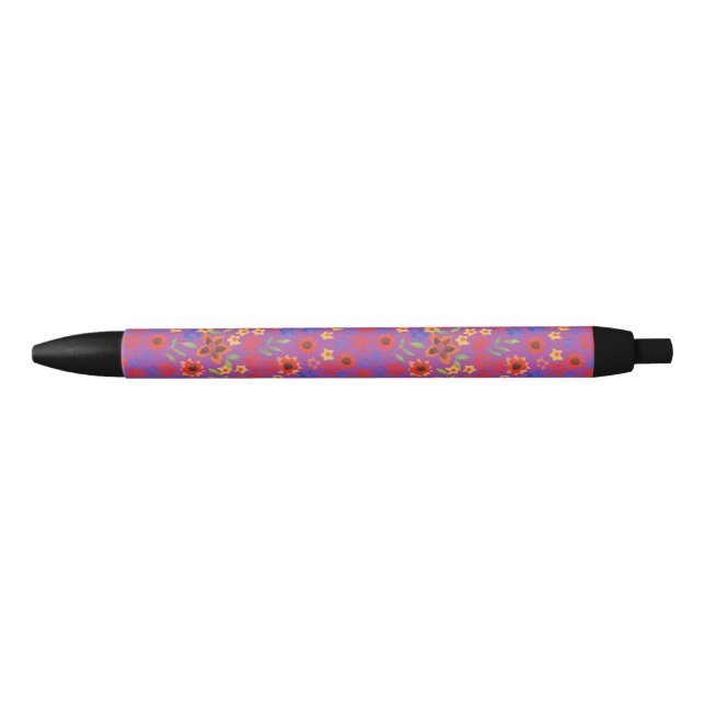 Chic Retro Floral Print on Magenta Pen (Front)