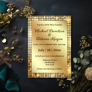 Chic Retro Gold Disco Ball Glam Wedding Invitation