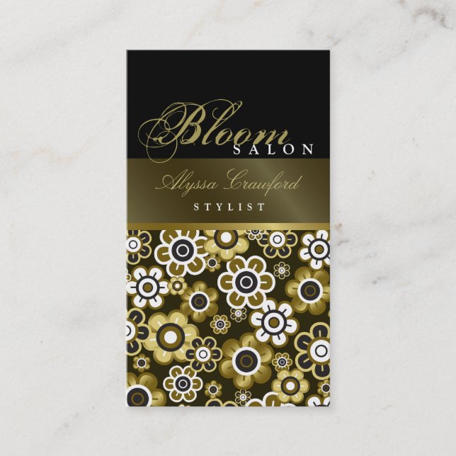 Chic Retro Golden Blooms Flower Power Profile Card (Front)