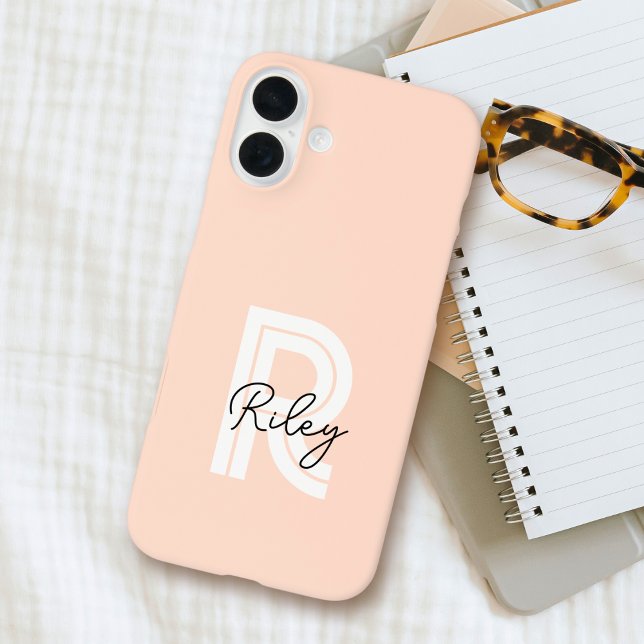 Chic Retro Monogram Script Blush Pink Cute Trendy Case-Mate iPhone Case (Creator Uploaded)