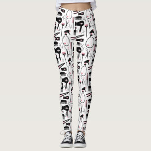Chic Retro Pink Black Hair Salon Tools Leggings