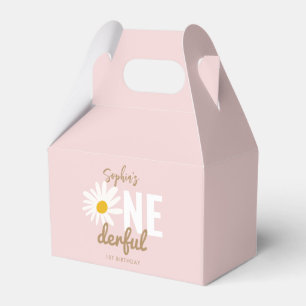Chic Retro Pink Daisy Flower 1st Birthday Favor Box