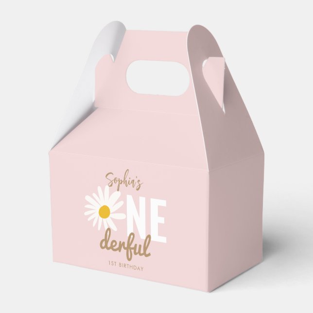 Chic Retro Pink Daisy Flower 1st Birthday Favor Box (Front Side)
