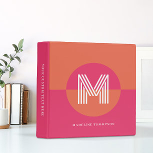 Chic Retro Pink Orange Geometric Modern Monogram Binder