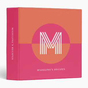 Chic Retro Pink Orange Geometric Monogram Recipe Binder