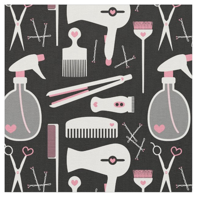 Chic Retro Pink White Black Hair Salon Tools Fabric (Close Up)