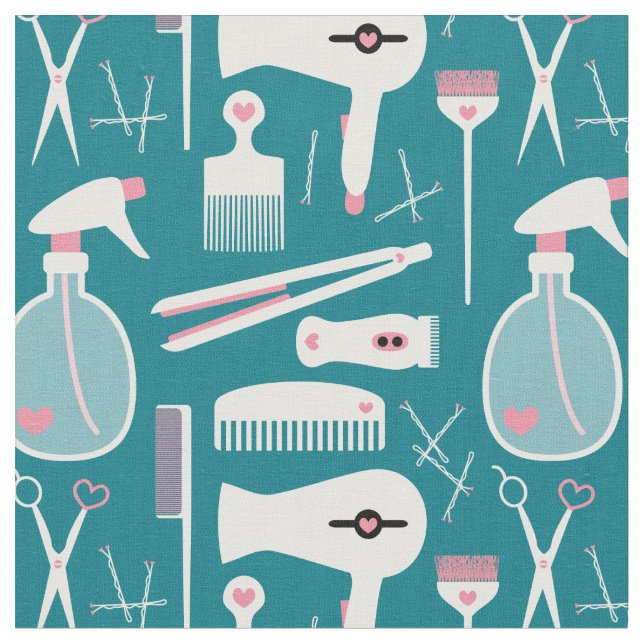 Chic Retro Pink White Teal Hair Salon Tools Fabric (Close Up)