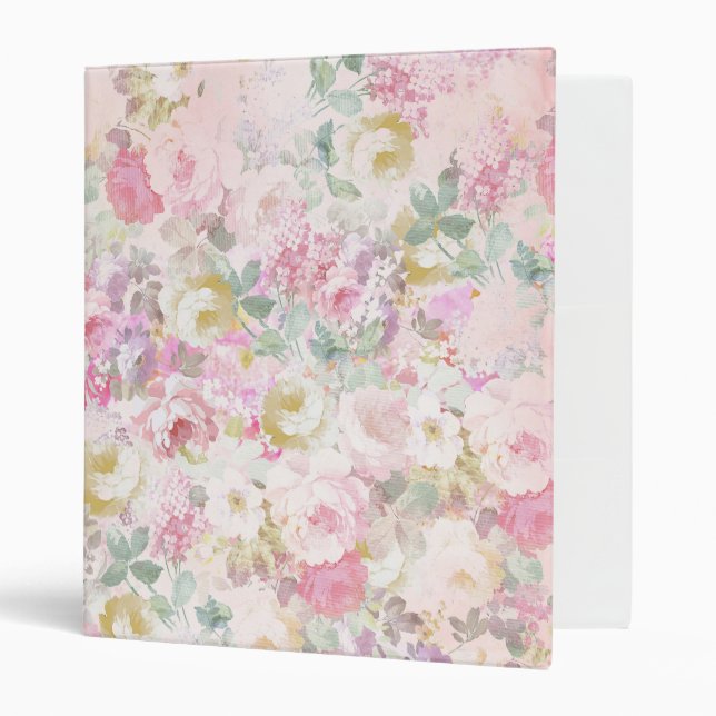 Chic retro pink white watercolor floral pattern binder (Front/Inside)
