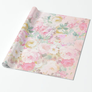 Chic retro pink white watercolor floral pattern wrapping paper