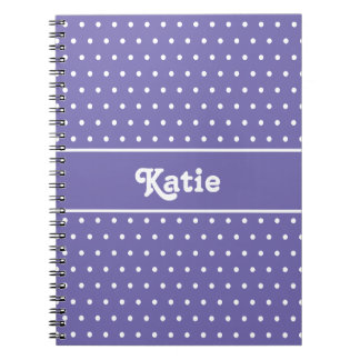 Chic Retro Polka Dots Purple and White Name Notebook