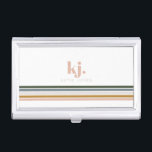 Chic Retro Stripes Monogram Business Card Holder<br><div class="desc">A minimalist monogram design with large typography initials in a classic font with your name below and chic retro rainbow coloured stripes. Nothing combines uniqueness and style for the professional like monogrammed business card holders. These gorgeous, personalized cases keep you organized so your cards are always on hand. Plus, you’ll...</div>