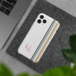 Chic Retro Stripes Monogram iPhone 13 Pro Max Case<br><div class="desc">A minimalist monogram design with large typography initials in a classic font with your name below and chic retro rainbow coloured stripes. Phone cases provide an opportunity to let your personality shine. Your phone case can be selected to show off your great fashion sense, let people know about a beloved...</div>
