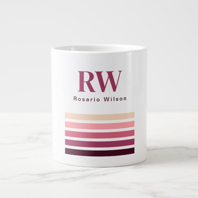 Chic Retro Stripes Monogram Coffee Mug (Devant)