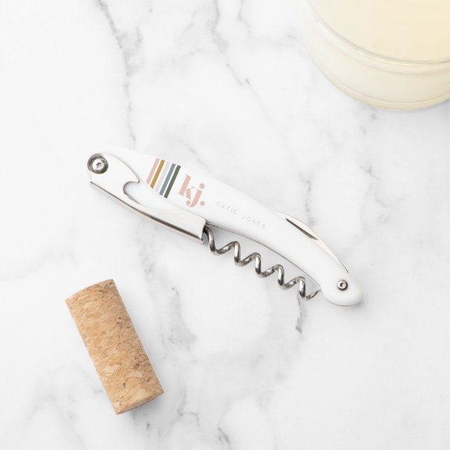 Chic Retro Stripes Monogram Corkscrew (Front)