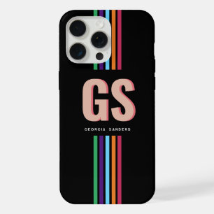 Chic Retro Stripes Monogram  iPhone 15 Pro Max Case
